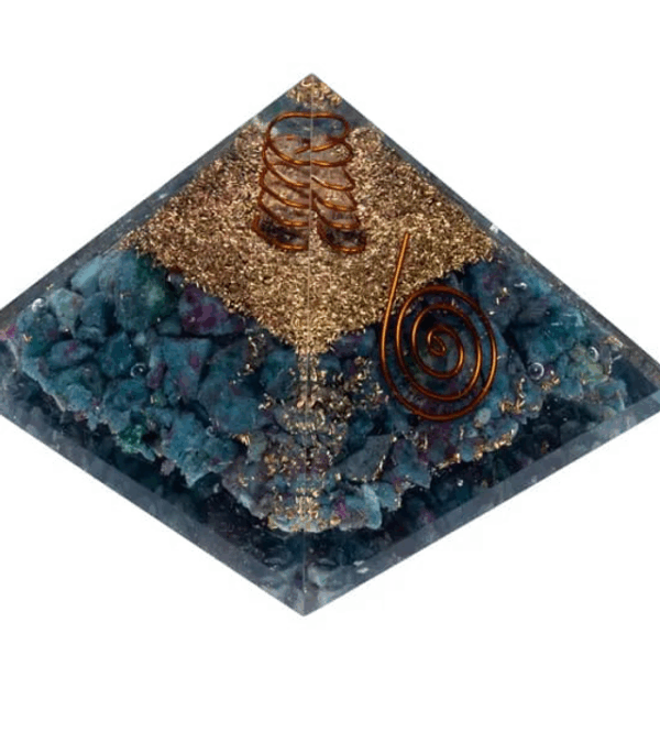 Piramide en orgonita  Rubi en cianita 7X7X6 cm Piramide en orgonita  Rubi en cianita 7X7X6 cm