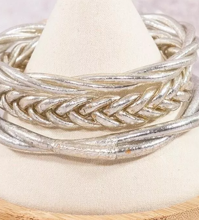 Brazalete budista trenzado real – plata – Talla M de MaLune