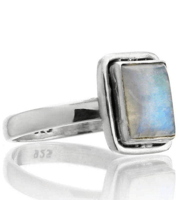 Plata Y Piedra Luna, Anillo Rectangular Plata Y Piedra Luna, Anillo Rectangular
