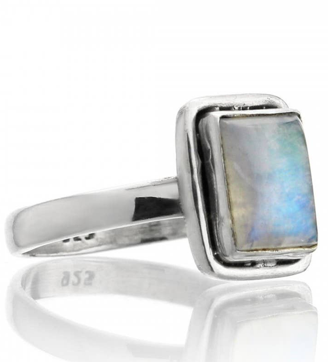 Plata Y Piedra Luna, Anillo Rectangular