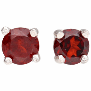 Pendientes Button Circle of Granate Facetated Silver 925