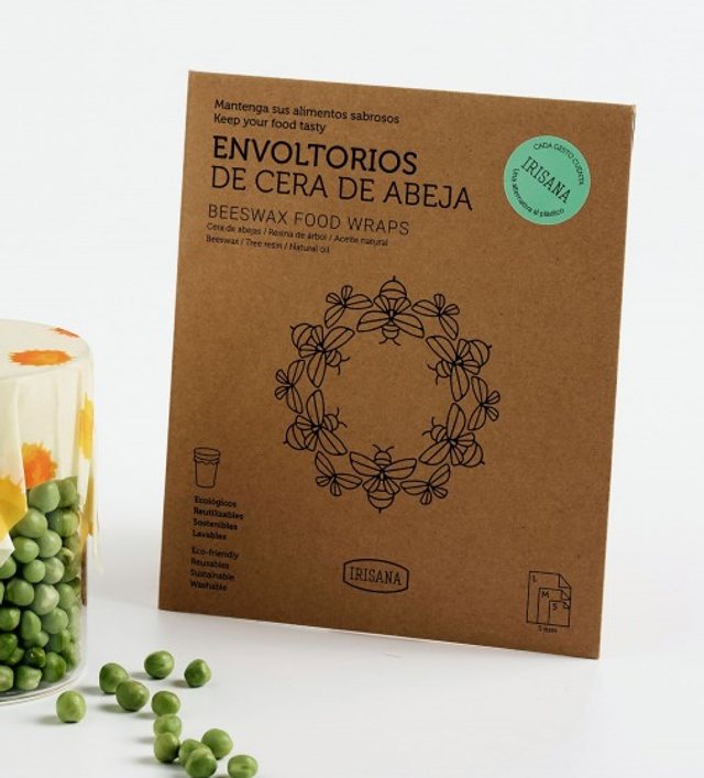 Envoltorios de algodón orgánico y cera de abeja Irisana. 3 unidades