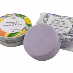 Champú en barra calmante de lavanda, 65 g + lata