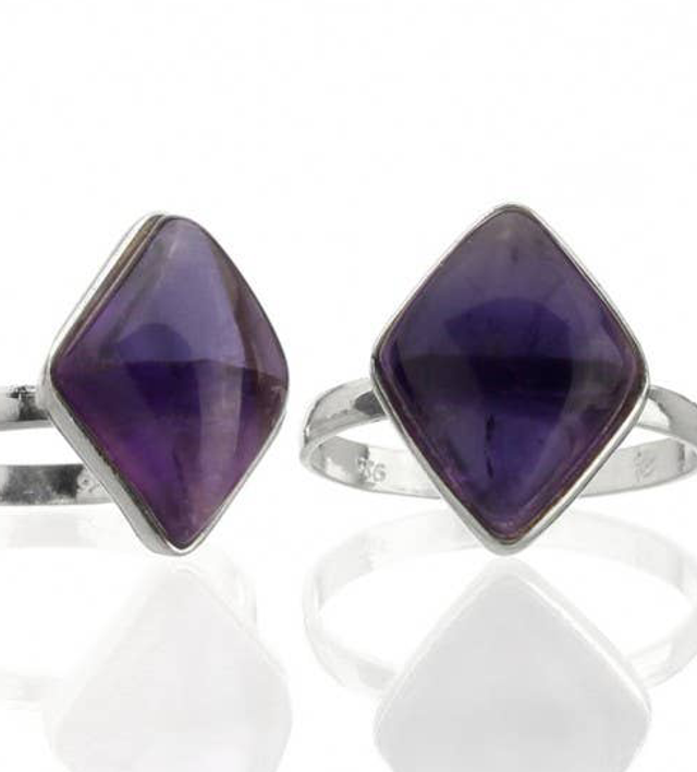 Anillo De Plata Con Gema Amatista, Rombo Básico