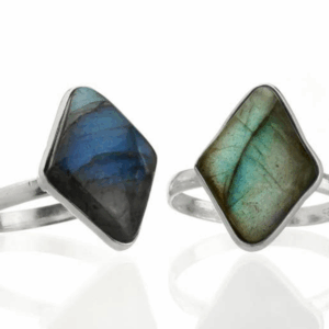 Anillo De Plata Con Gema labradorita,Rombo Básico