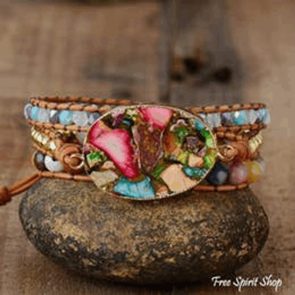 Pulsera envuelta de jaspe Color Splash hecha a mano, pulsera boho Pulsera envuelta de jaspe Color Splash hecha a mano, pulsera boho