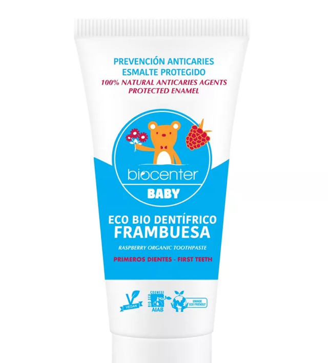 Baby pasta de dientes, aloe y frambuesa, Bio vegana sin Fluor