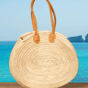 Cesta ovalada extragrande con asas redondas de cuero