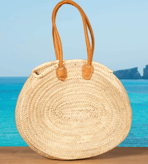 Cesta ovalada extragrande con asas redondas de cuero