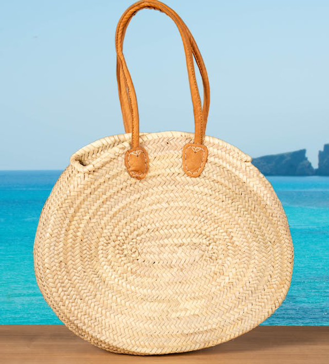 Cesta ovalada extragrande con asas redondas de cuero