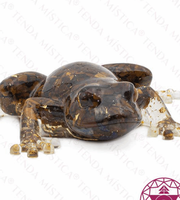 Sapo Orgonita, ojo de tigre y purpurina dorada