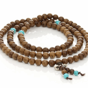 Japa Mala De Madera Con Intervalos Turquesa