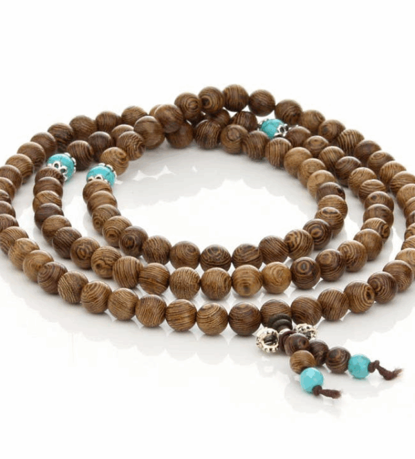 Japa Mala De Madera Con Intervalos Turquesa