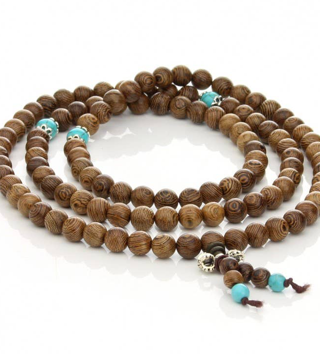 Japa Mala De Madera Con Intervalos Turquesa