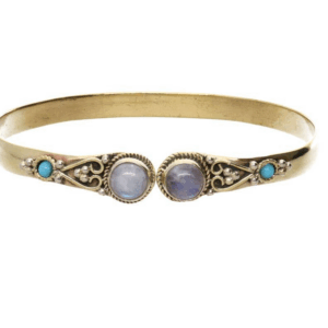 Pulsera de Bronce con Piedra Luna Doble Azul