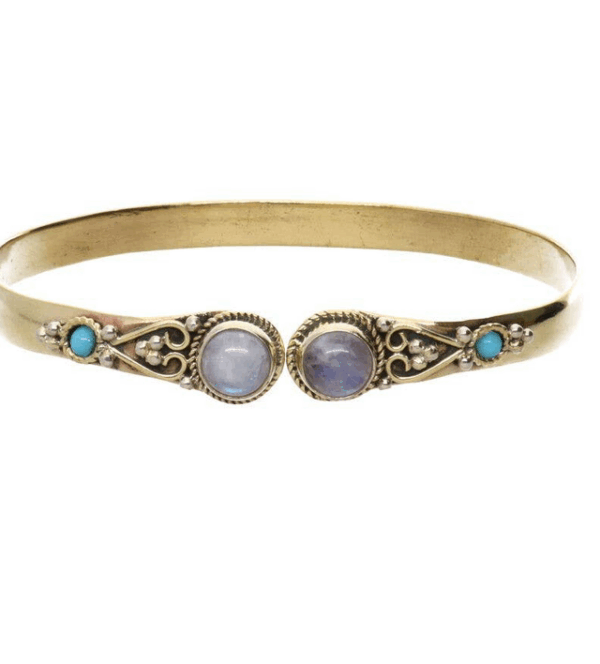 Pulsera de Bronce con Piedra Luna Doble Azul Pulsera de Bronce con Piedra Luna Doble Azul