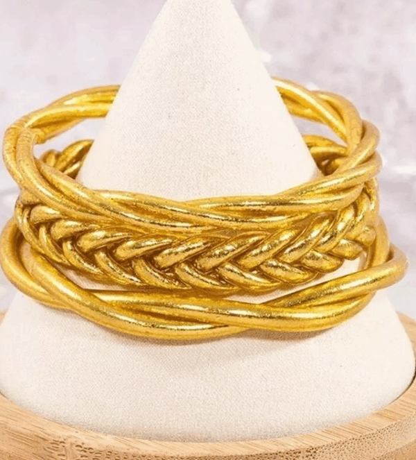 Brazalete budista trenzado genuino – Oro – Talla M de MaLune