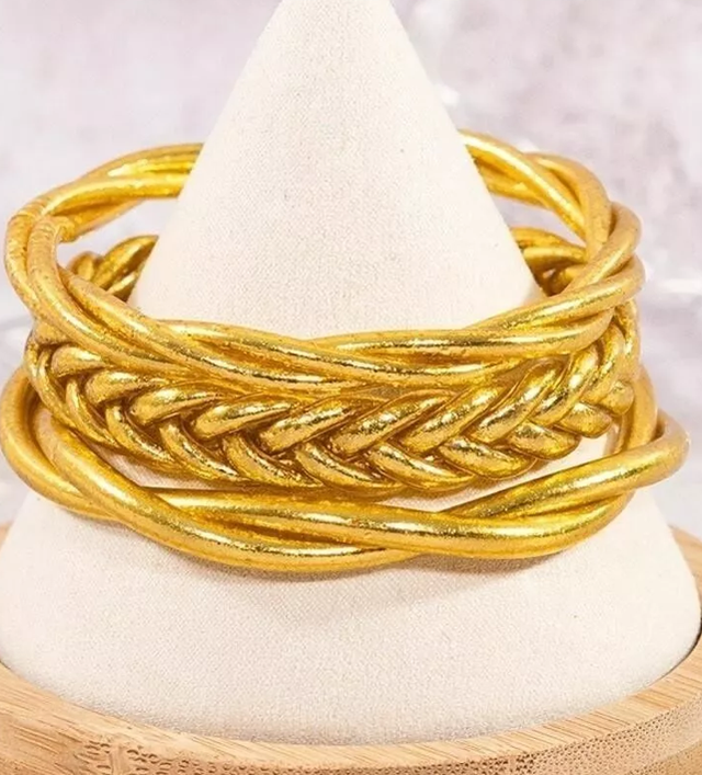 Brazalete budista trenzado genuino – Oro – Talla M de MaLune
