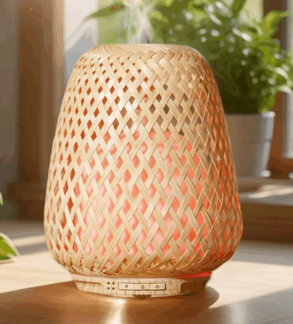Difusor de aceites esenciales Olaki – Difusor de bambú tejido – Difusión ultrasónica Difusor de aceites esenciales Olaki – Difusor de bambú tejido – Difusión ultrasónica