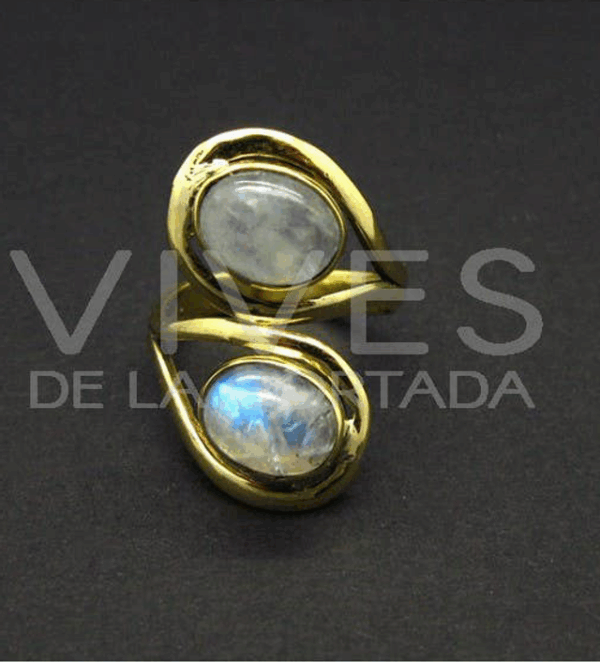 Anillo de Bronce Ajustable con Piedra Luna -5.1- Anillo de Bronce Ajustable con Piedra Luna -5.1-