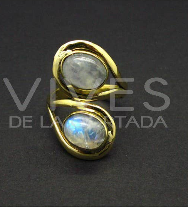Anillo de Bronce Ajustable con Piedra Luna -5.1-