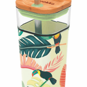 Quokka Vaso de cristal con pajita y funda de silicona cubo tucan 2022 540 ml