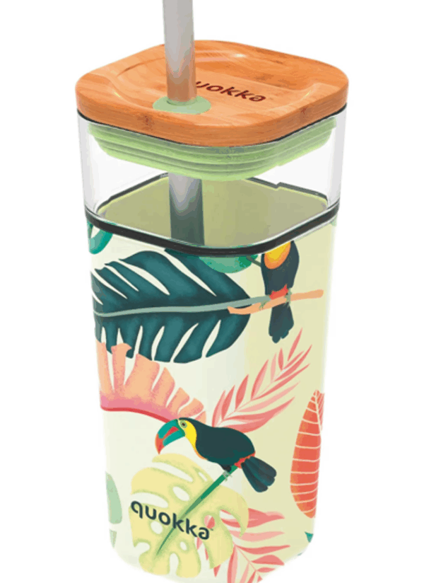 Quokka Vaso de cristal con pajita y funda de silicona cubo tucan 2022 540 ml Quokka Vaso de cristal con pajita y funda de silicona cubo tucan 2022 540 ml