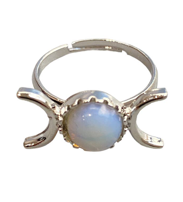 Anillo ajustable con triple luna con gema de 0,5 cm de opalita