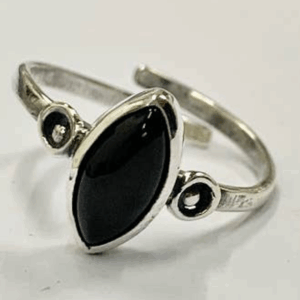 Anillo ajustable de cristal bañado en plata, Ágata negra