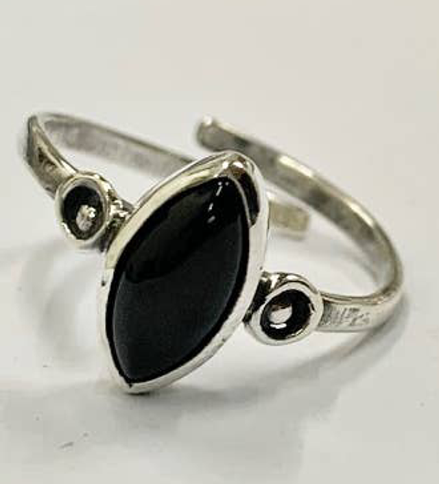 Anillo ajustable de cristal bañado en plata, Ágata negra