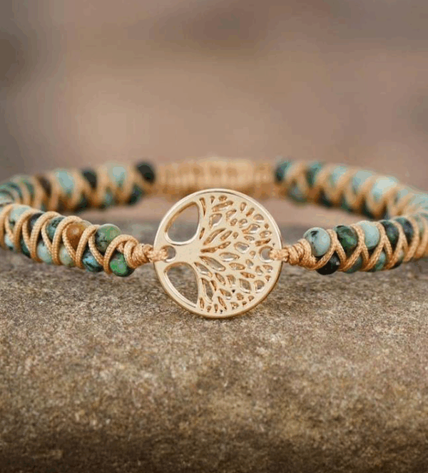 Pulsera con forma de árbol de la vida, turquesa africana, estilo bohemio Pulsera con forma de árbol de la vida, turquesa africana, estilo bohemio