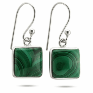 Pendientes modelo cuadrado básico de malaquita en plata