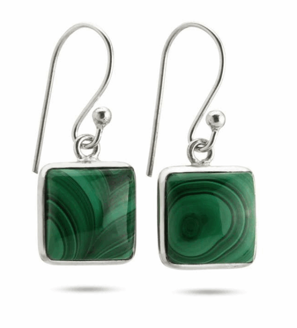 Pendientes modelo cuadrado básico de malaquita en plata Pendientes modelo cuadrado básico de malaquita en plata