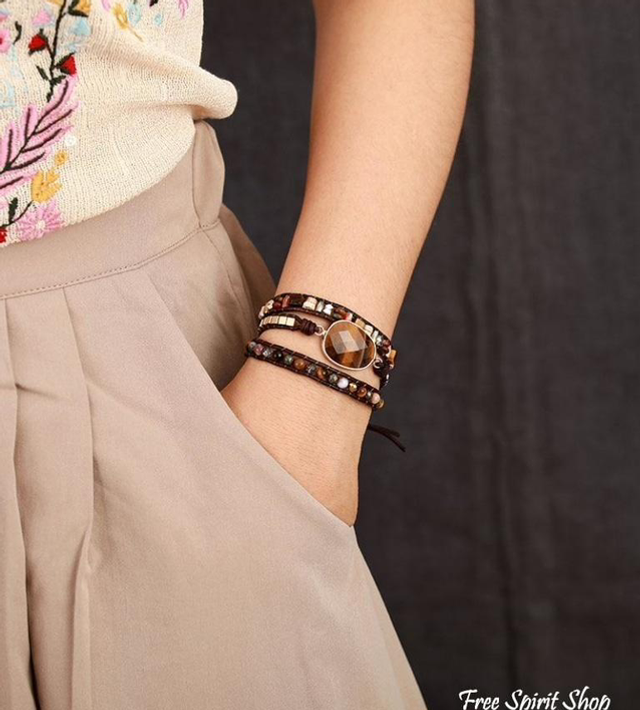 Pulsera envolvente de cuentas de ojo de tigre natural y piedras mixtas