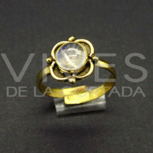 Anillo de Bronce Ajustable Flor con Piedra Luna