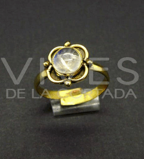 Anillo de Bronce Ajustable Flor con Piedra Luna