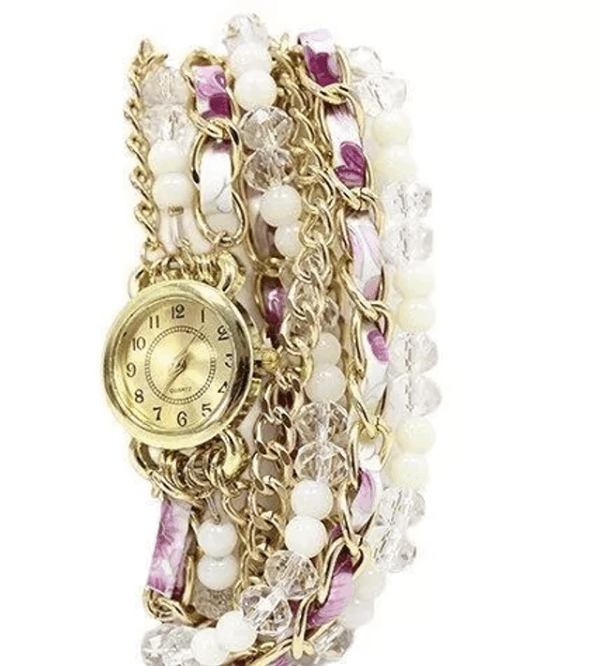 Reloj brazalete - perlas y cristal lila Reloj brazalete – perlas y cristal lila