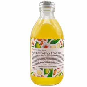 Funky Gel de baño de aceite de argán y almendras, botella de vidrio de 250 ml