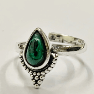 Anillo ajustable de cristal bañado en plata, varios diseños. Malaquita