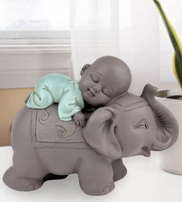 Figura Elefante y Bonzo de la Suerte