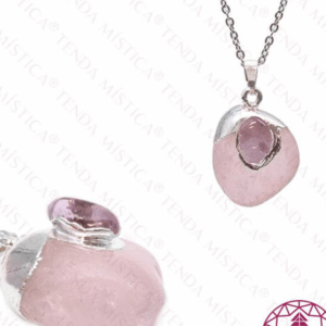 Colgante de cuarzo rosa y topo amatista de plata