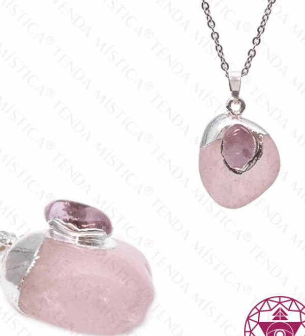 Colgante de cuarzo rosa y topo amatista de plata