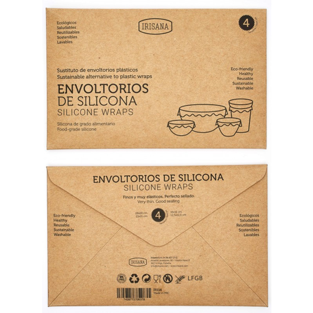 Envoltorios reutilizables de silicona Irisana. 4 unidades