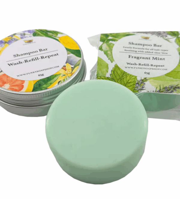 Barra de champú de menta fragante, 65 g + lata Barra de champú de menta fragante, 65 g + lata