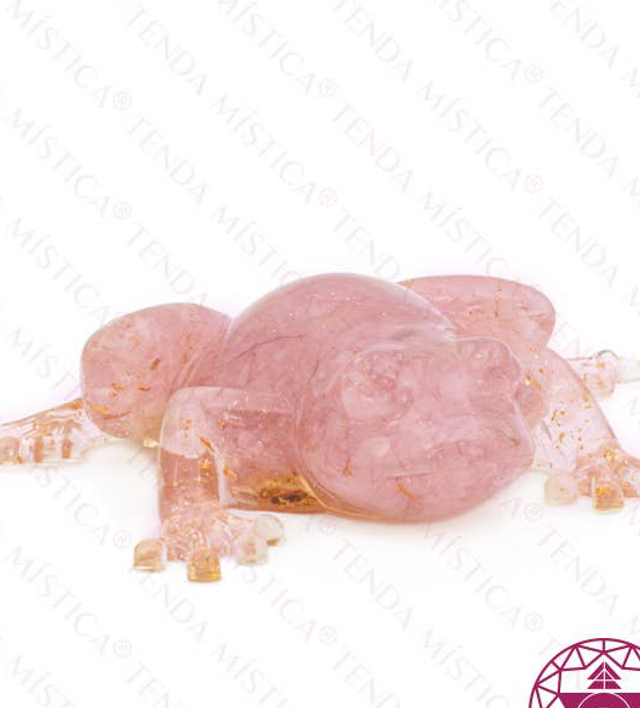 Orgonita rana de cuarzo rosa y purpurina dorada