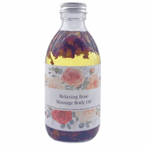 Funky Aceite corporal relajante de masaje de rosas con pétalos de rosa, 250 ml