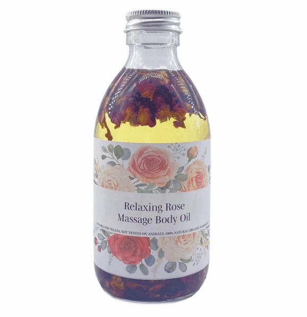 Funky Aceite corporal relajante de masaje de rosas con pétalos de rosa, 250 ml