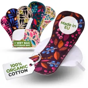 Compresas menstruales reutilizables de algodón orgánico con alas