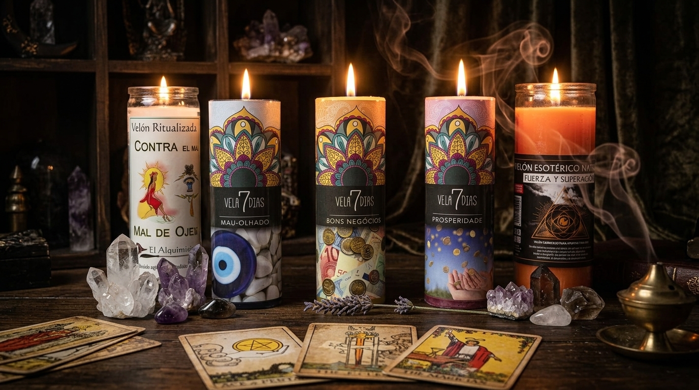 Velas esotéricas ritualizadas para amor, protección, prosperidad, limpieza energética y bienestar espiritual